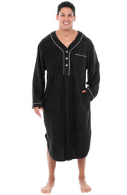 Men's Black Plush Sleep Shirt, Fleece Nightshirt Pajamas Shirt