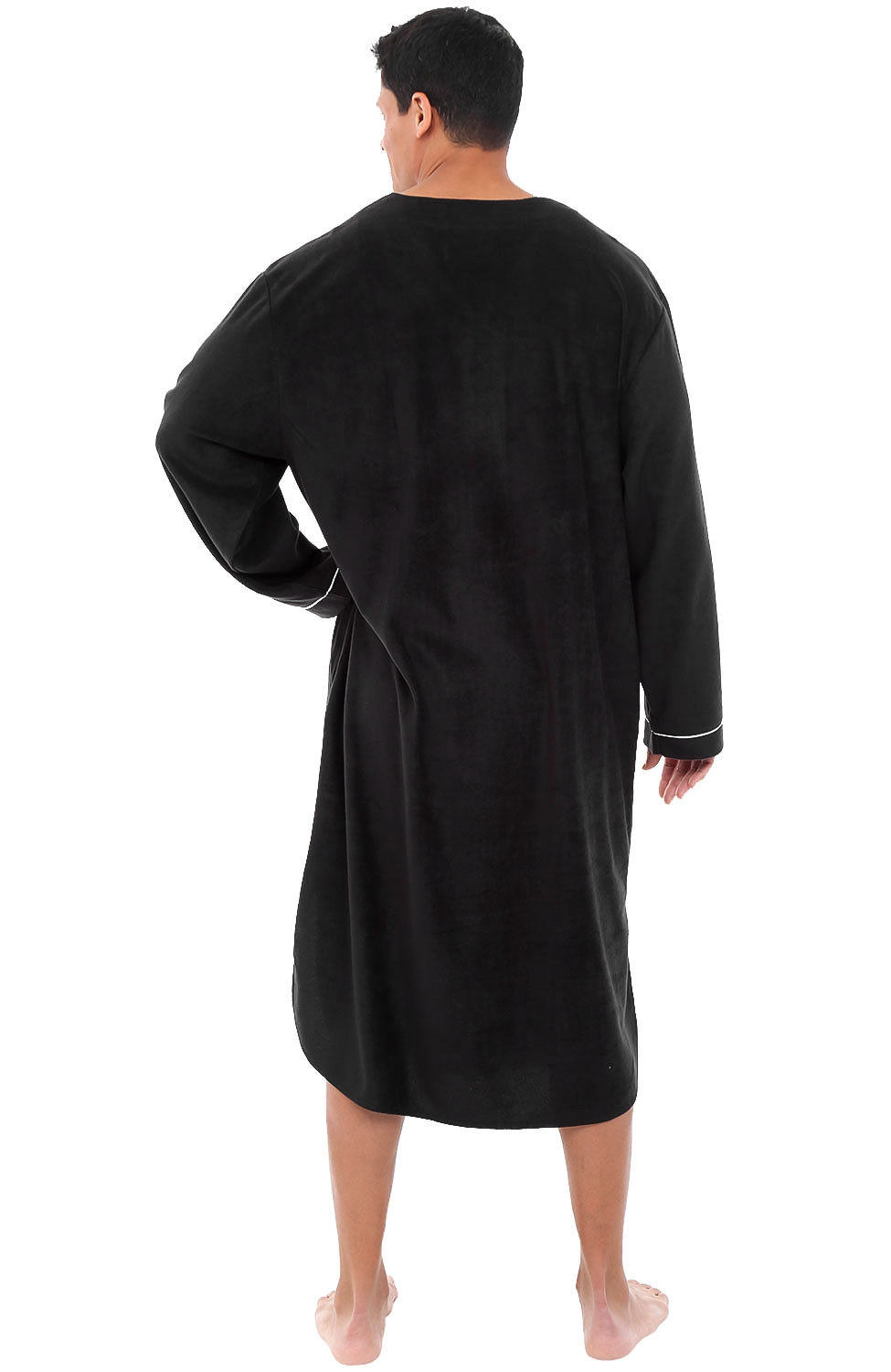 Men's Black Plush Sleep Shirt, Fleece Nightshirt Pajamas Shirt