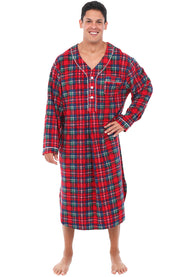 Men's Stewart Tartan Plaid Plush Sleep Shirt, Fleece Nightshirt Pajamas Shirt