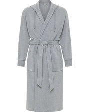 Men's Light Heathered Gray Classic Hooded Sweatshirt Robe, Winter Bathrobe