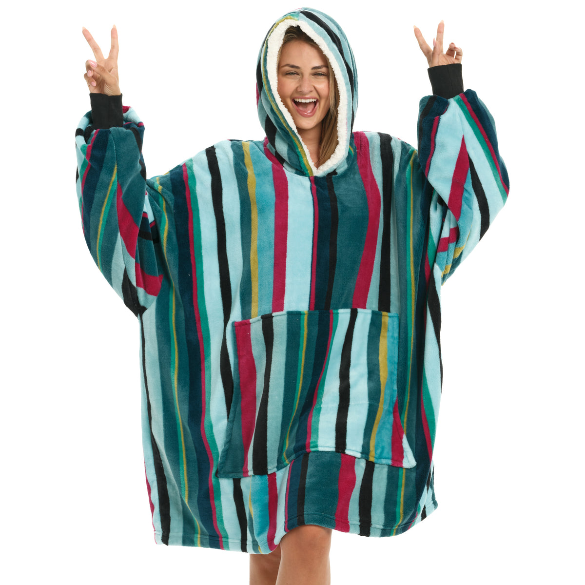 Adult Wearable Blanket Hoodie, Blanket with Sleeves for Men & Women, Big Hoodie, Hooded Blanket in Stripe