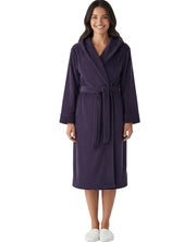 Women's Purple Plush Fleece Robe with Hood, Lightweight Hooded Bathrobe with Pockets