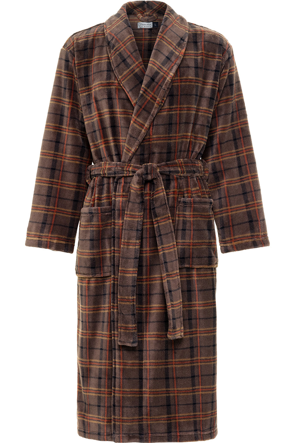 Men's Espresso Plaid Classic Winter Robe, Plush Fleece Bathrobe