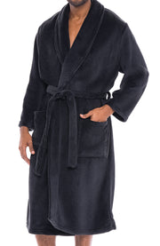 Men's Black Classic Winter Robe, Plush Fleece Bathrobe