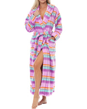 Pastel Plaid Plush Fleece Robe for Women, Long Hooded Bathrobe with Hood, Plus Size