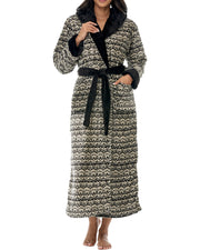 Savanna Rhythm Plush Fleece Robe for Women, Long Hooded Bathrobe with Hood, Plus Size