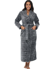 Dark Heathered Gray Plush Fleece Robe for Women, Long Hooded Bathrobe with Hood, Plus Size
