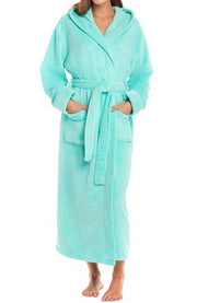Aruba Blue Plush Fleece Robe for Women, Long Hooded Bathrobe with Hood, Plus Size