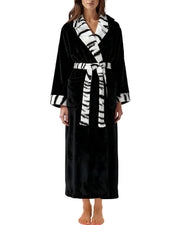 White Tiger Accents Plush Fleece Robe for Women, Long Hooded Bathrobe with Hood, Plus Size