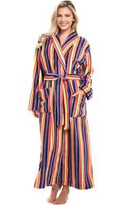 Candy Striped Plush Striped Robe for Women, Long Fleece Plaid Winter Bath Robe, Plus Size