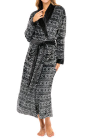 Moroccan Pattern Plush Striped Robe for Women, Long Fleece Plaid Winter Bath Robe, Plus Size