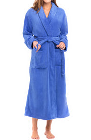 Sky Blue Plush Striped Robe for Women, Long Fleece Plaid Winter Bath Robe, Plus Size