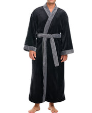 Mens Black with Gray Kimono Robe, Japanese Robe for Men
