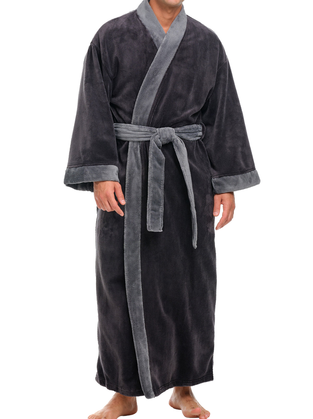 Mens Gray on Gray Kimono Robe, Japanese Robe for Men
