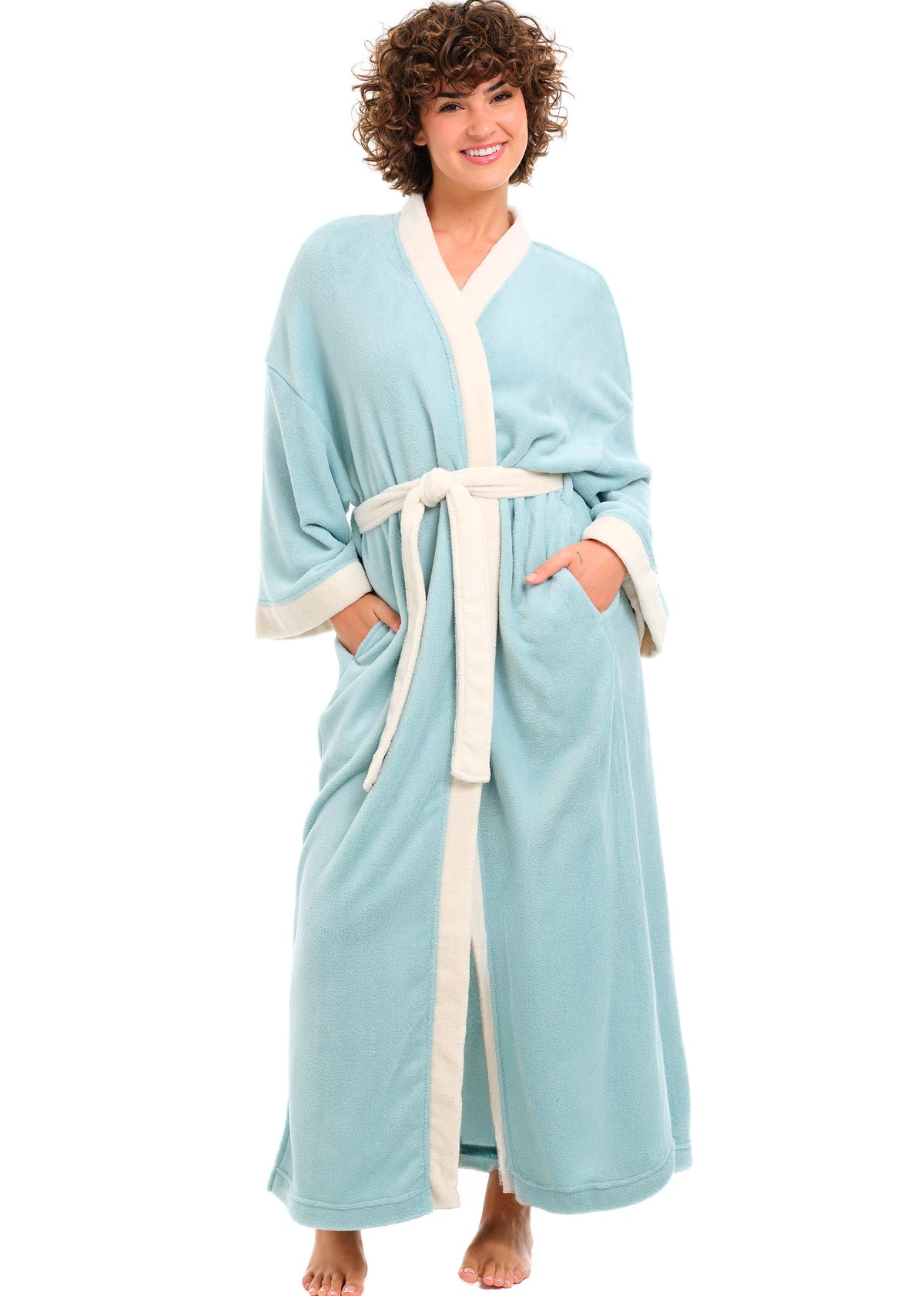Womens Muted Sage with Sandstone Kimono Robe, Robe for Women