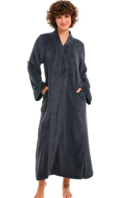 Womens Graphite Gray Zip Up Kimono Robe, Japanese Robe for Women
