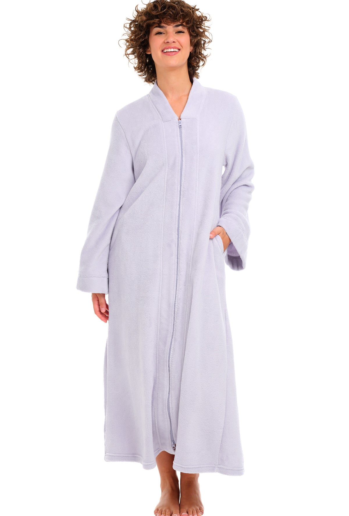 Womens Muted Lavender Zip Up Kimono Robe, Japanese Robe for Women