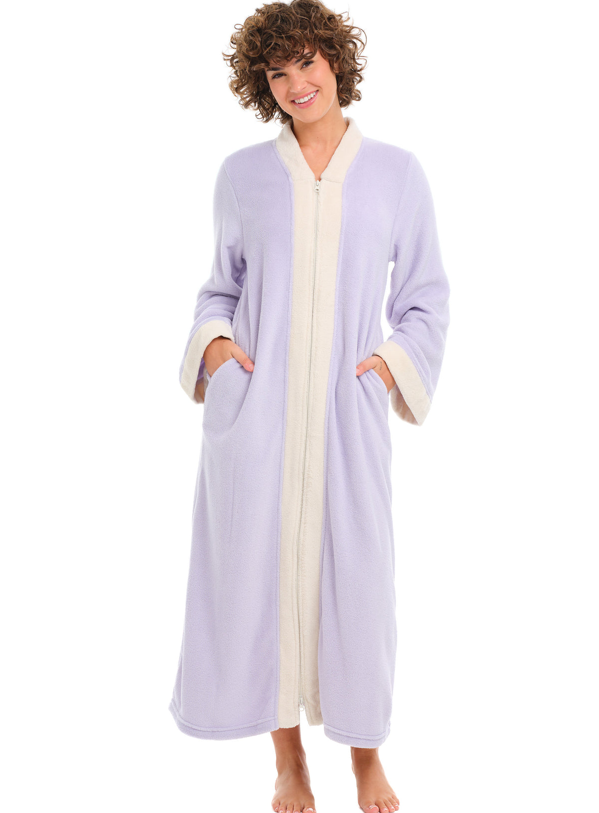 Womens Muted Mauve with Vanilla Zip Up Kimono Robe, Japanese Robe for Women