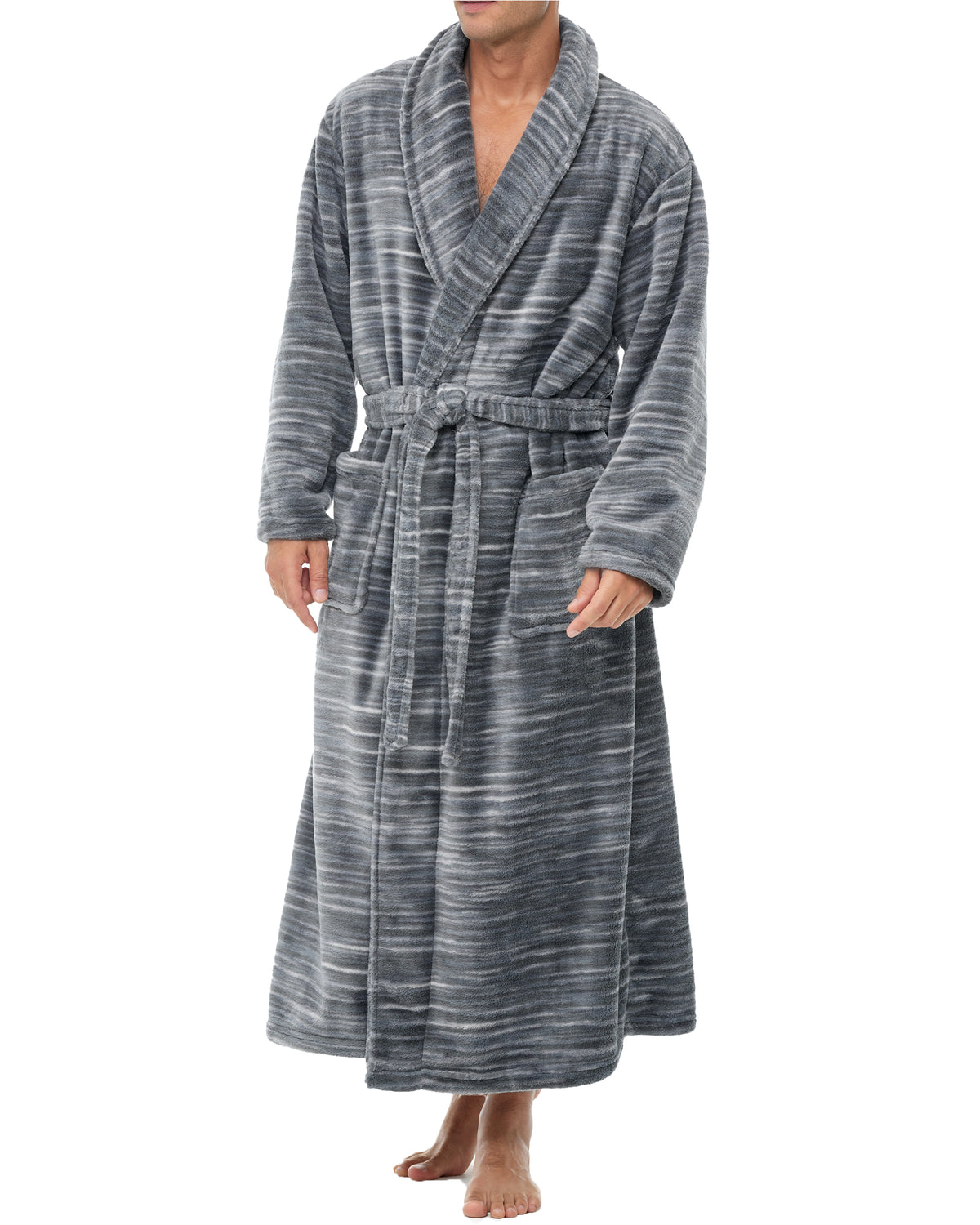 Men's Dark Heathered Gray Ultra Plush Fleece Robe, Big and Tall Winter Bathrobe