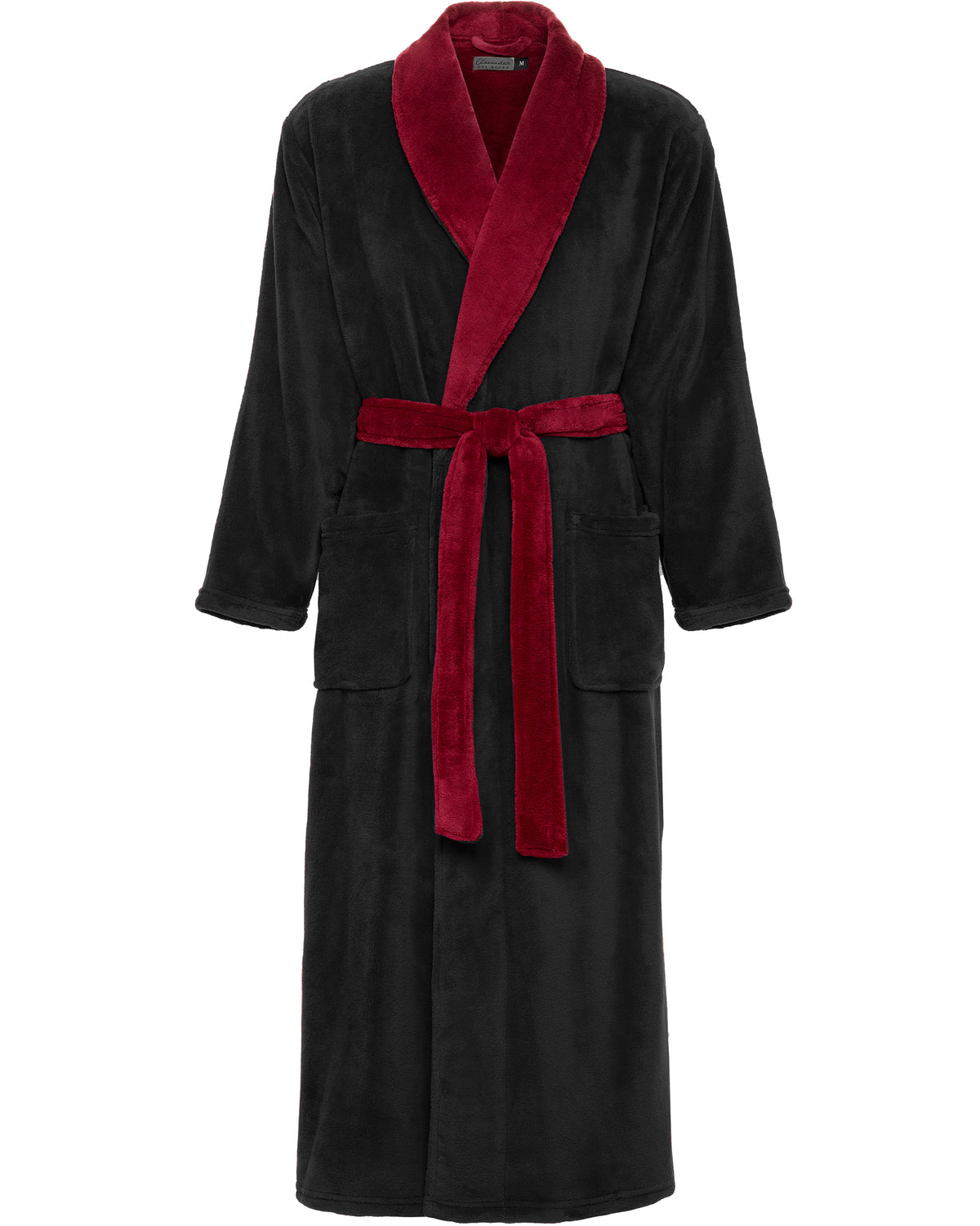 Men's Black with Burgundy Ultra Plush Fleece Robe, Big and Tall Winter Bathrobe