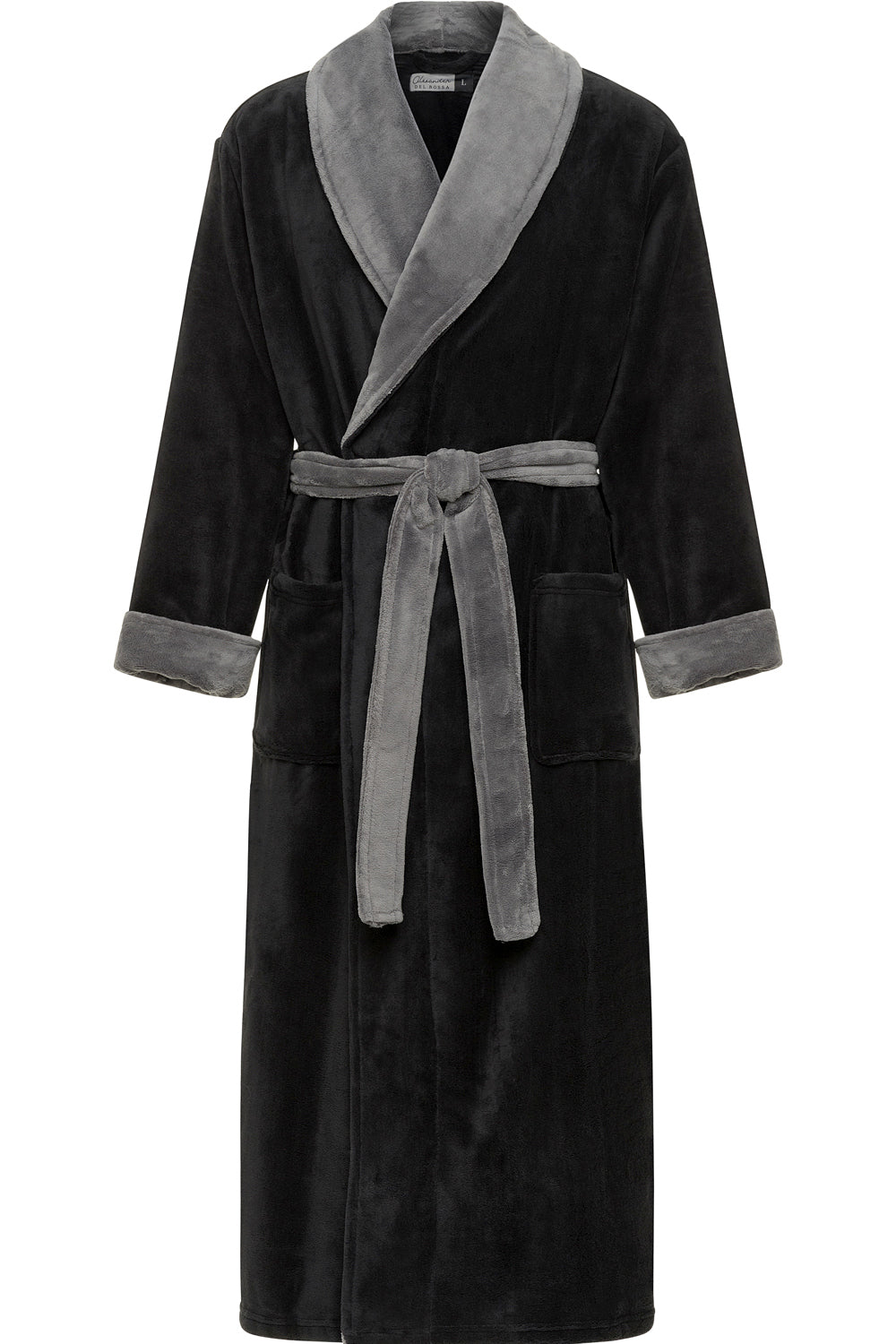 Men's Black with Gray Contrast Ultra Plush Fleece Robe, Big and Tall Winter Bathrobe