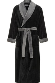 Men's Black with Gray Contrast Ultra Plush Fleece Robe, Big and Tall Winter Bathrobe