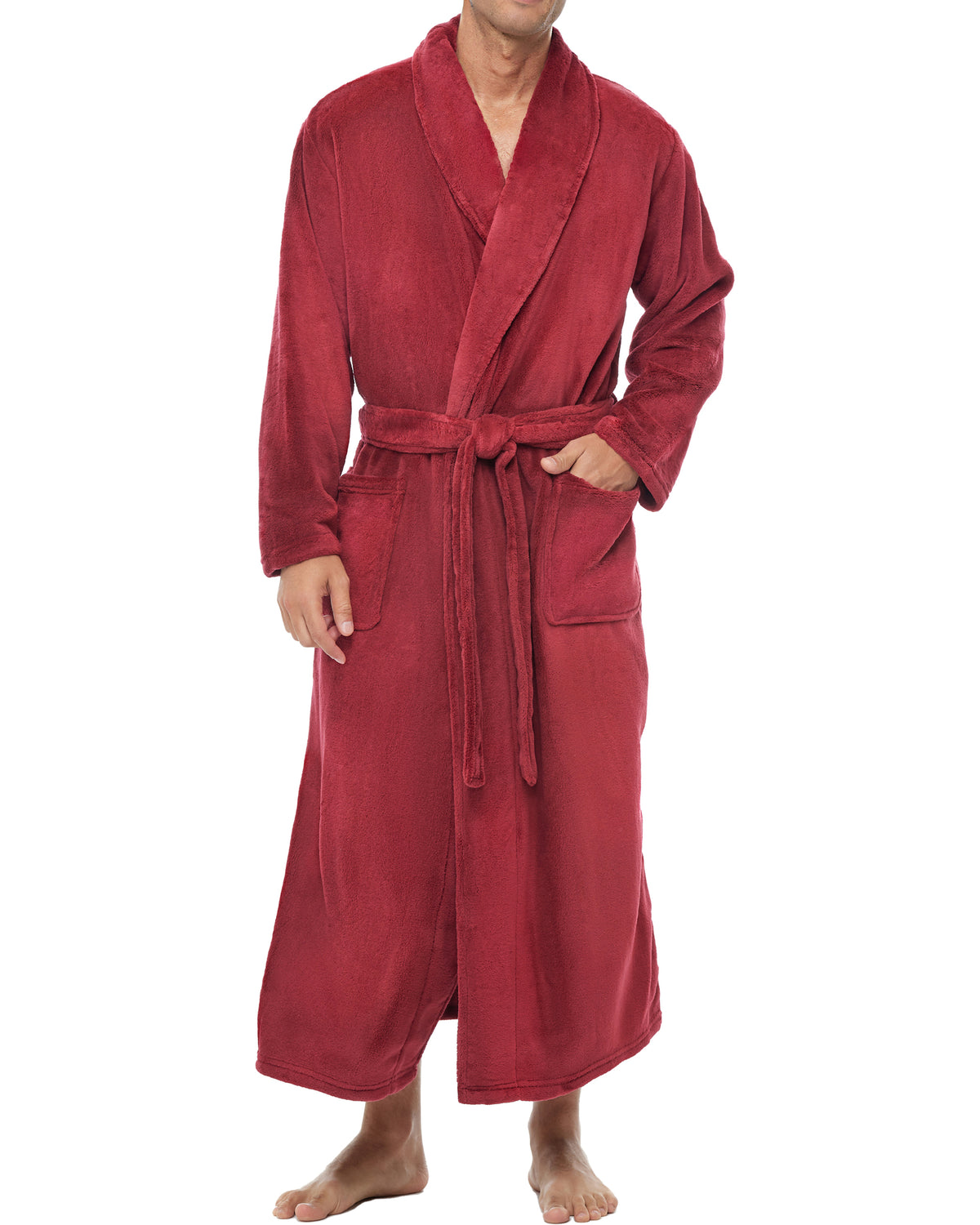 Men's Burgundy Ultra Plush Fleece Robe, Big and Tall Winter Bathrobe