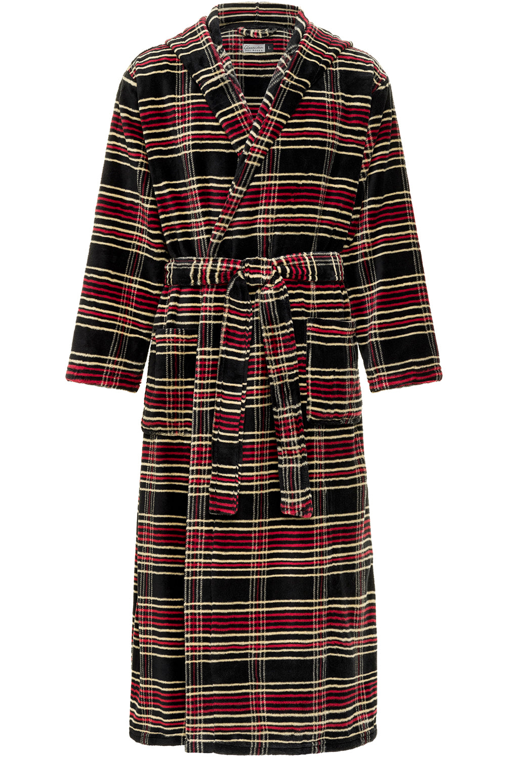 Men's Refined Tartan Plaid Plush Fleece Hooded Bathrobe, Full Length Long Warm Lounge Robe with Hood