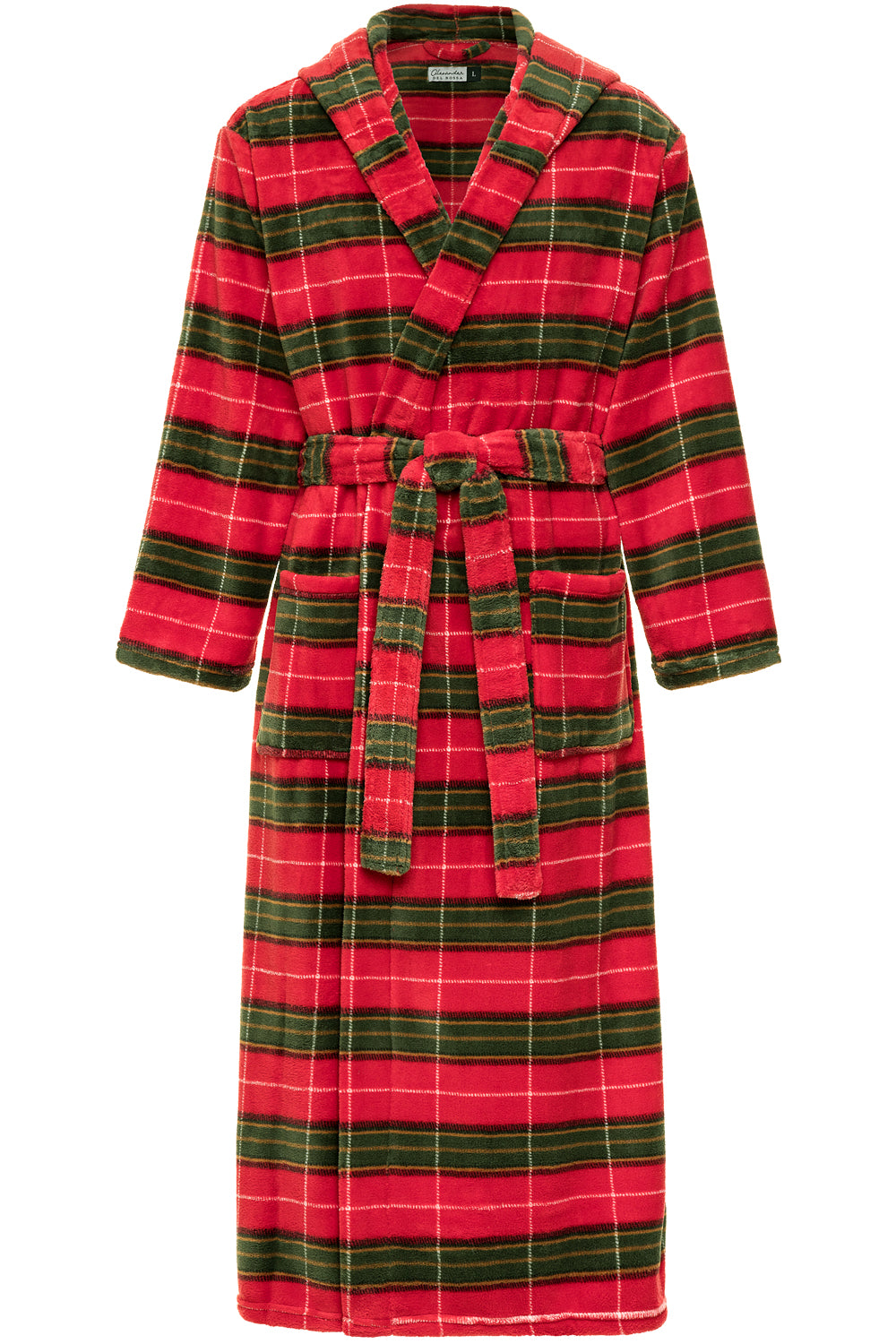 Men's Autumn Harvest Plaid Plush Fleece Hooded Bathrobe, Full Length Long Warm Lounge Robe with Hood