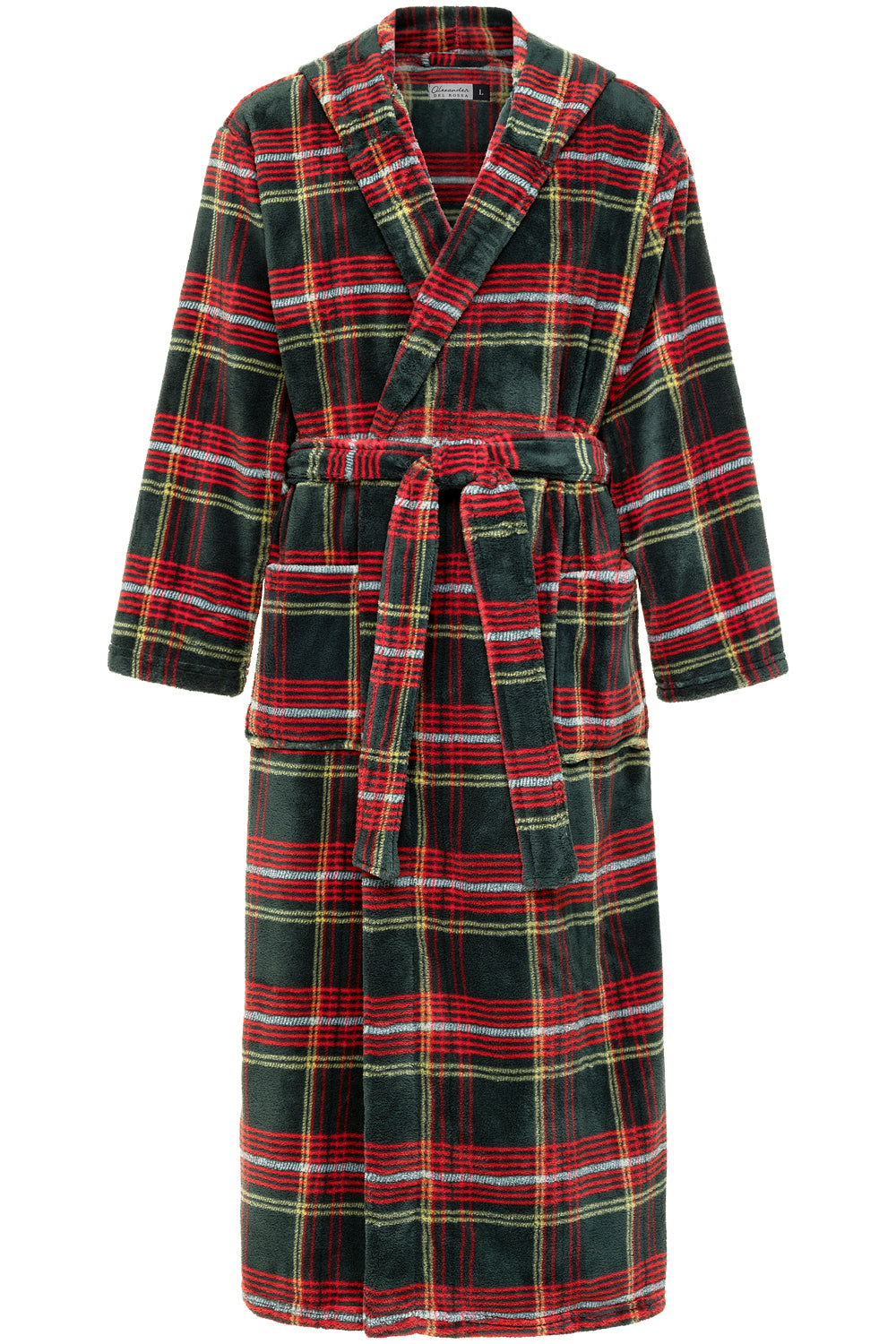 Men's Forest Plaid Plush Fleece Hooded Bathrobe, Full Length Long Warm Lounge Robe with Hood