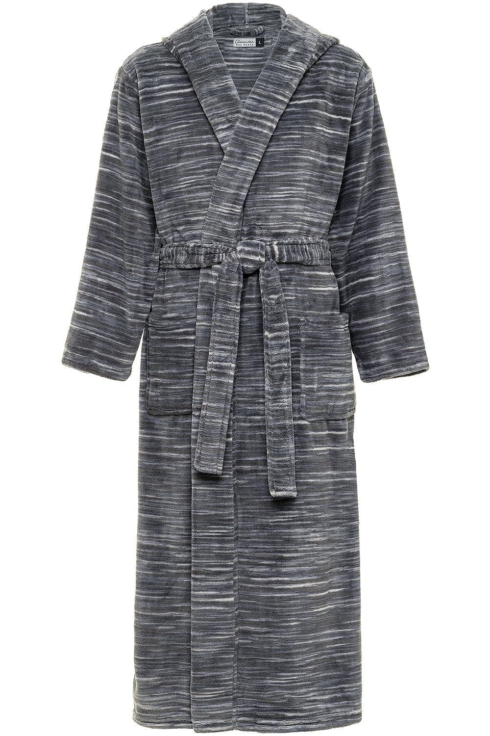 Men's Dark Heathered Gray Plush Fleece Hooded Bathrobe, Full Length Long Warm Lounge Robe with Hood