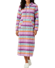 Women's Pastel Plaid Plush Sweatshirt Robe with Pockets, Long Hooded Fleece Duster Kaftan