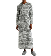 Women's Light Heathered Gray Plush Sweatshirt Robe with Pockets, Long Hooded Fleece Duster Kaftan