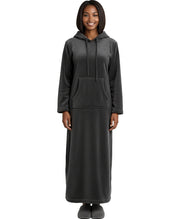 Women's Graphite Gray Plush Sweatshirt Robe with Pockets, Long Hooded Fleece Duster Kaftan