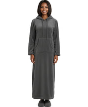 Women's Steel Gray Plush Sweatshirt Robe with Pockets, Long Hooded Fleece Duster Kaftan