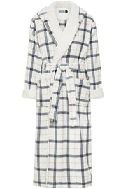 Men's Classic Neutral Plaid Long Hooded Sherpa Robe, Hooded Big and Tall Plush Fleece Hoodie Bathrobe