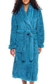 Women's Turquoise Plush Fleece Robe, Shaggy Feather Bathrobe
