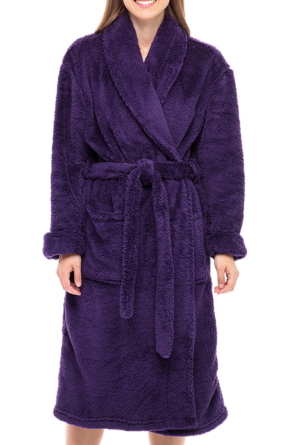 Women's Purple Plush Fleece Robe, Shaggy Feather Bathrobe