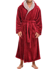 Mens Burgundy Robe, Sherpa Fleece Hooded Bathrobe, Big and Tall Bath Robe for Men