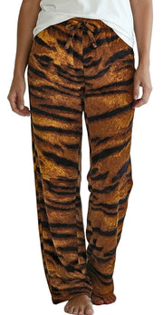 Women's Bengal Tiger Print Soft Warm Fleece Pajama Pants, Long Lounge Bottoms