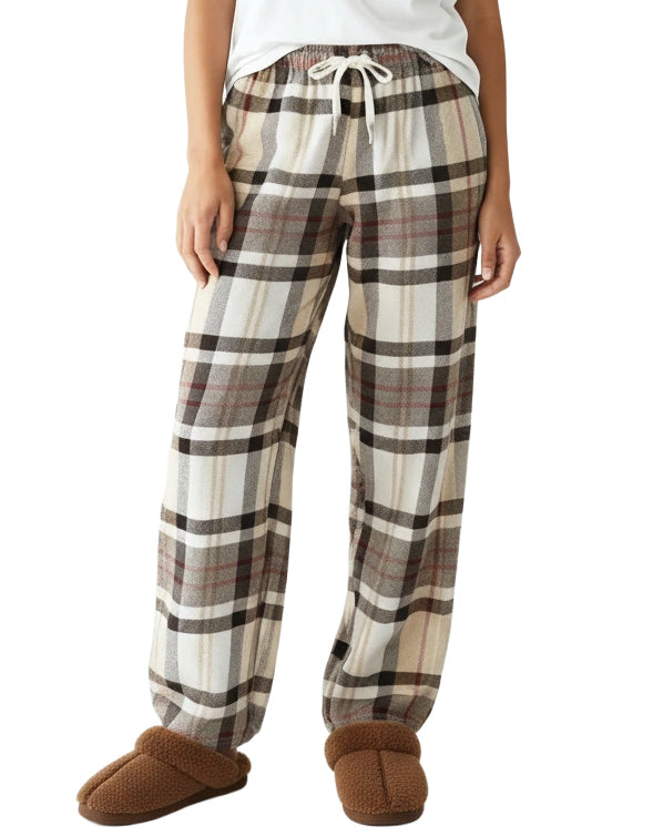 Women's Designer Plaid Soft Warm Fleece Pajama Pants, Long Lounge Bottoms