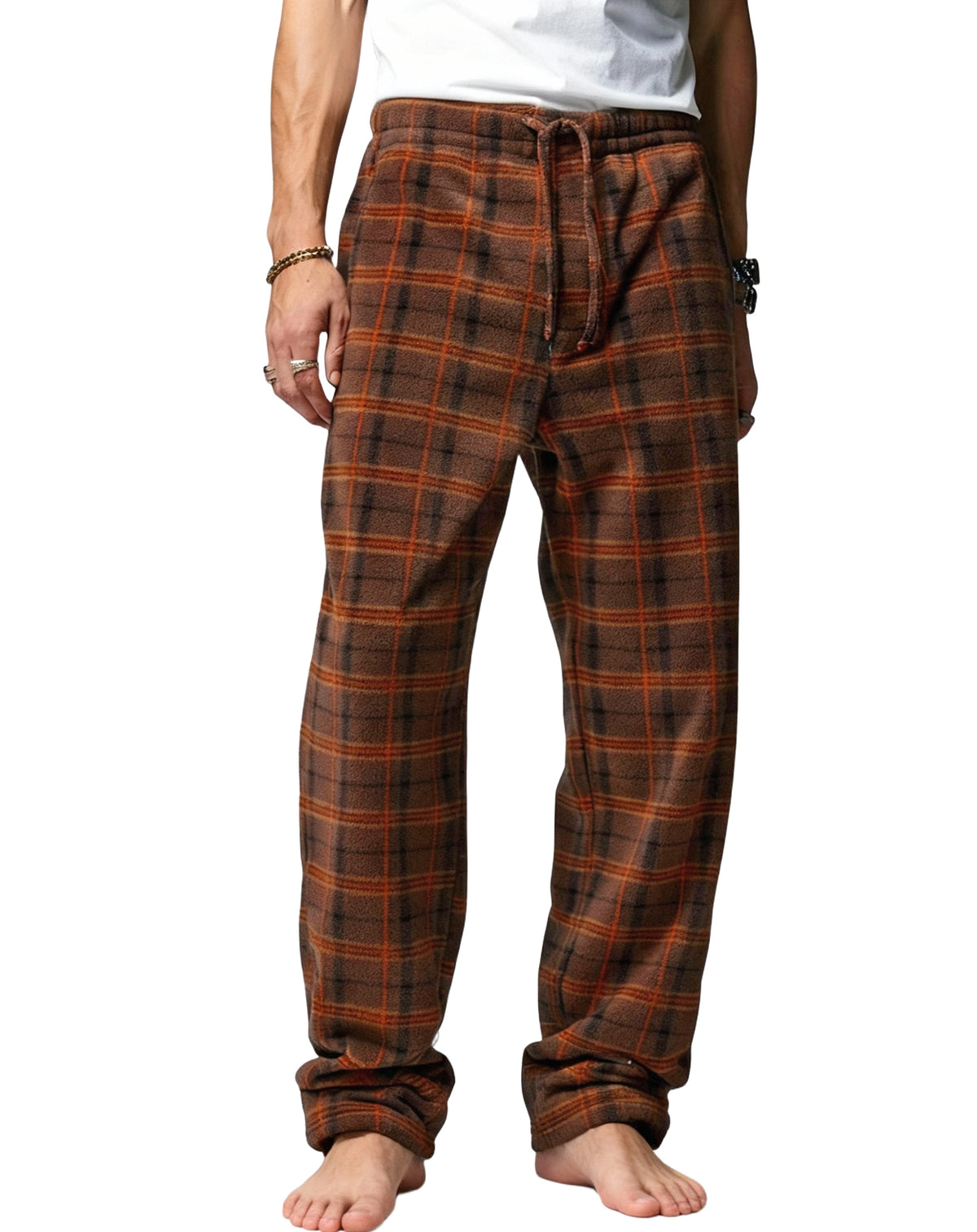 Men's Soft Plush Fleece Pajama Pants, Warm Long Lounge Bottoms in Christmas, Camo and Plaid