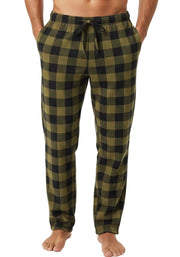 Men's Military Buffalo Check Plaid Soft Plush Fleece Pajama Pants, Warm Long Lounge Bottoms