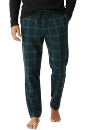 Men's Black Watch Tartan Plaid Soft Plush Fleece Pajama Pants, Warm Long Lounge Bottoms