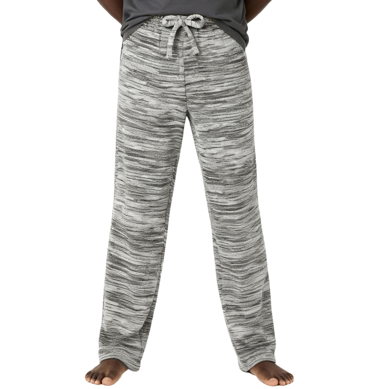 Men's Light Heathered Gray Soft Plush Fleece Pajama Pants, Warm Long Lounge Bottoms
