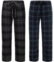 Men's 2-Pack Flannel Plaids Fleece Pajama Pants, Soft Plush Lounge PJ Bottoms in Christmas