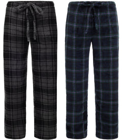 Men's 2-Pack Flannel Plaids Fleece Pajama Pants, Soft Plush Lounge PJ Bottoms in Christmas