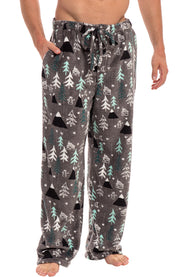 Men's Nighttime Christmas Forrest Soft Plush Fleece Pajama Pants, Warm Long Lounge Bottoms