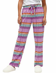 Women's Pastel Plaid Soft Warm Fleece Pajama Pants, Long Lounge Bottoms