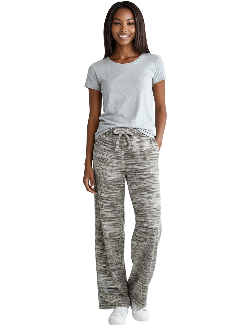 Women's Light Heathered Gray Soft Warm Fleece Pajama Pants, Long Lounge Bottoms